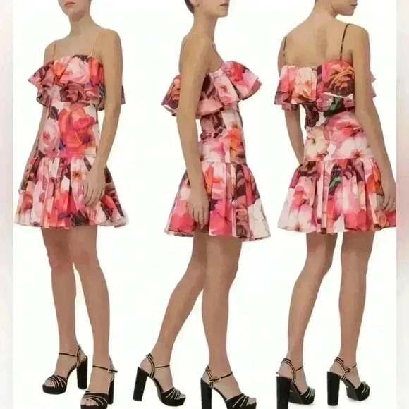 MSGM Floral Print Ruffled Mini Dress Size‎ IT 42/ US S - Picture 1 of 5